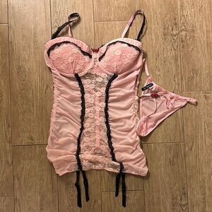 Pink Lace Lingerie with Garter Straps